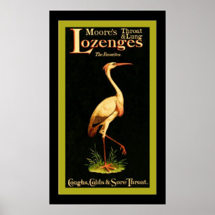 Moore's Throat and Lung Lozenges~Vintage Medicine Poster