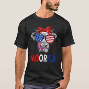 Moorica 4th Of July American Flag Cow Men Women T-Shirt