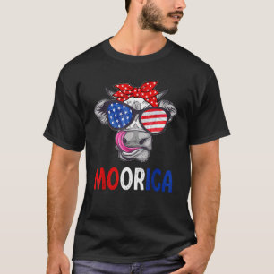 Moorica 4th Of July American Flag Cow Men Women T-Shirt