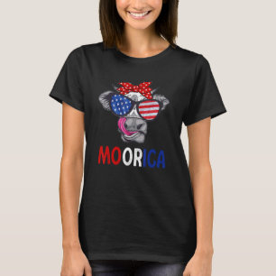 Moorica 4th Of July American Flag Cow T-Shirt