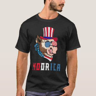 Moorica Cow 4th Of July American Flag Men Women T-Shirt
