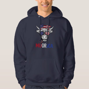 Moorica Highland cow 4th Of July design USA Hoodie