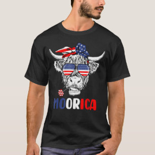 Moorica Highland cow 4th Of July design, USA Patri T-Shirt