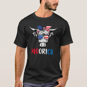 Moorica Highland Cow 4th Of July Usa Flag Patrioti T-Shirt