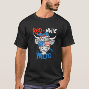 Moorica Highland Cow Red White Blue 4th Of July T-Shirt