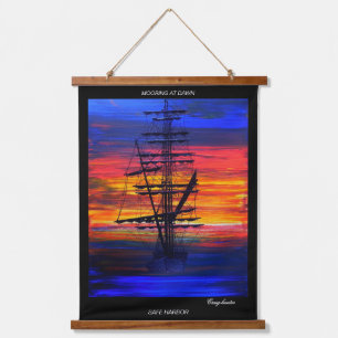 Mooring at dawn, safe harbour hanging tapestry