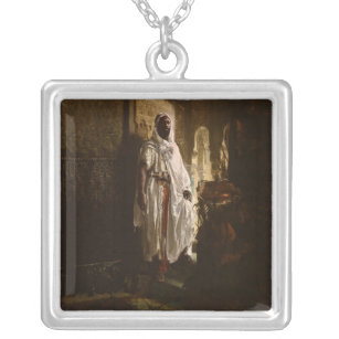 Moorish Chief African Art Painting Portrait Silver Plated Necklace