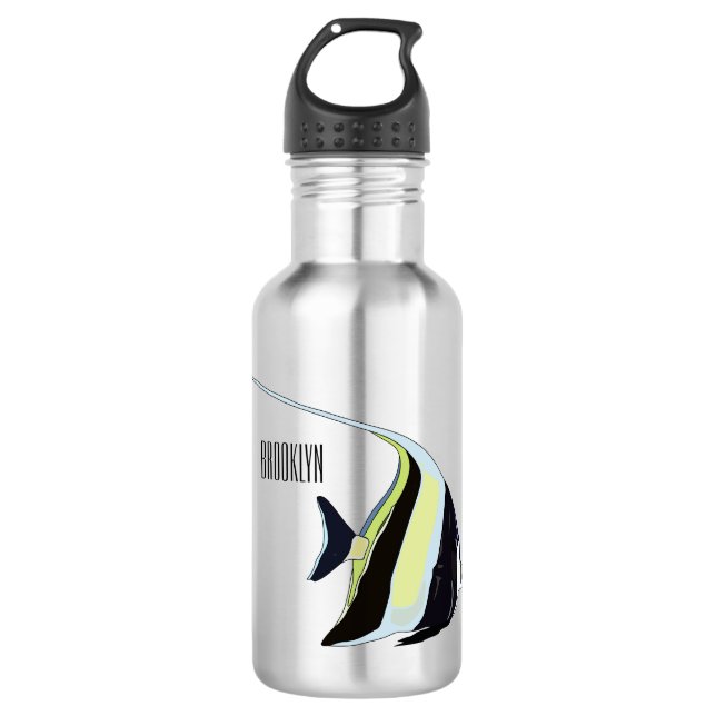 Moorish idol fish cartoon illustration 532 ml water bottle (Front)