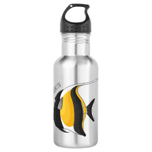 Moorish idol fish cartoon illustration   532 ml water bottle