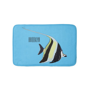 Moorish idol fish cartoon illustration bath mat