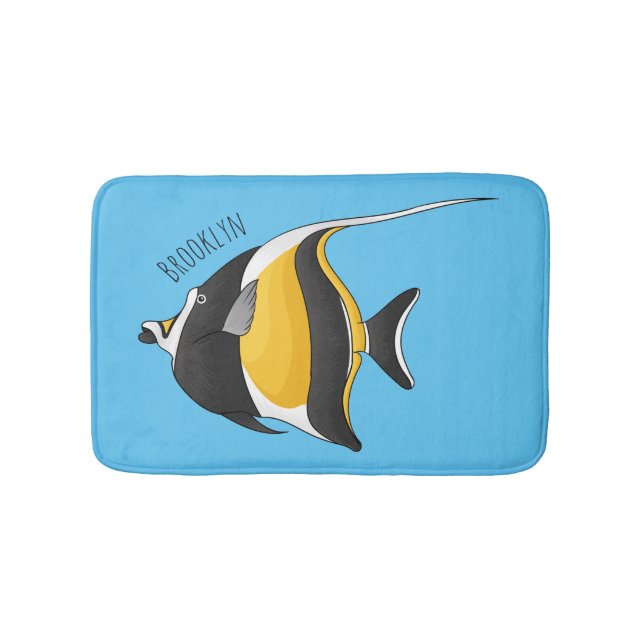 Moorish idol fish cartoon illustration bath mat (Front)