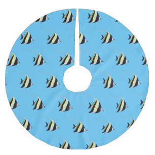 Moorish idol fish cartoon illustration brushed polyester tree skirt