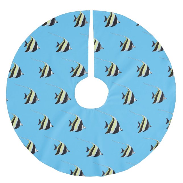 Moorish idol fish cartoon illustration brushed polyester tree skirt (Front)