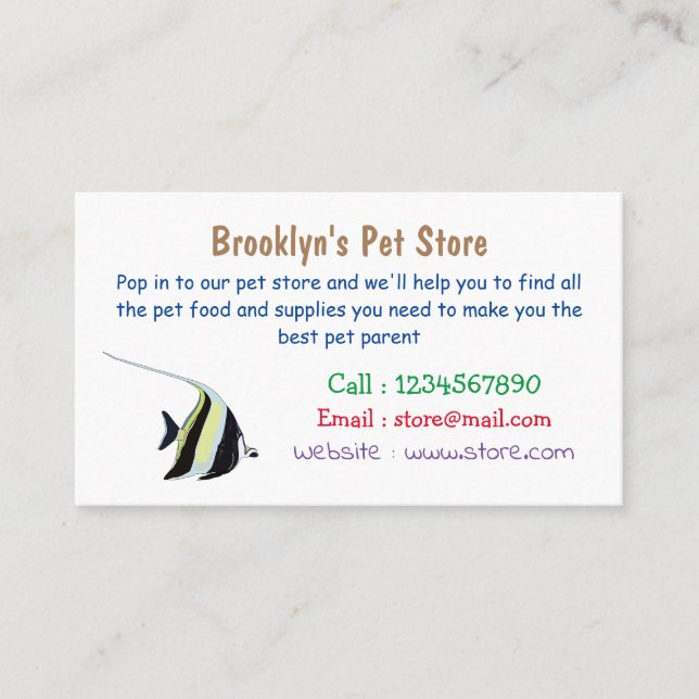 Moorish idol fish cartoon illustration business card (Front)