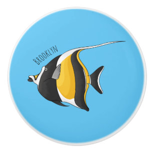 Moorish idol fish cartoon illustration ceramic knob