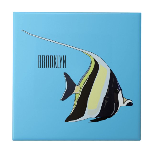 Moorish idol fish cartoon illustration ceramic tile (Front)