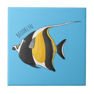 Moorish idol fish cartoon illustration  ceramic tile