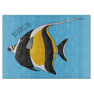 Moorish idol fish cartoon illustration cutting board