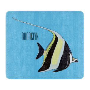 Moorish idol fish cartoon illustration cutting board