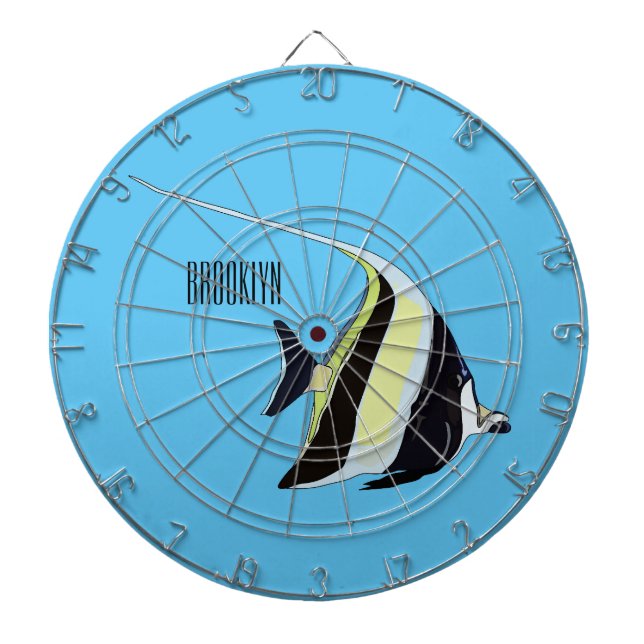 Moorish idol fish cartoon illustration dartboard (Front)