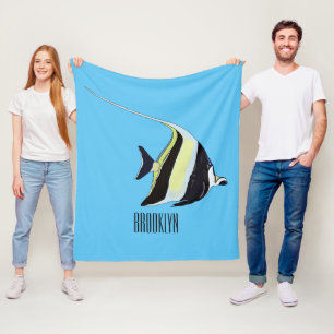 Moorish idol fish cartoon illustration fleece blanket