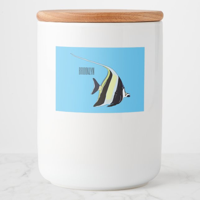Moorish idol fish cartoon illustration food label (Front)