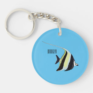 Moorish idol fish cartoon illustration key ring