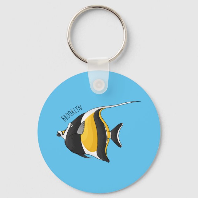 Moorish idol fish cartoon illustration key ring (Front)
