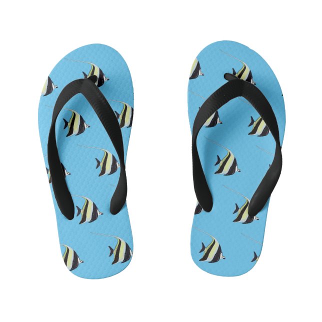 Moorish idol fish cartoon illustration kid's thongs (Footbed)
