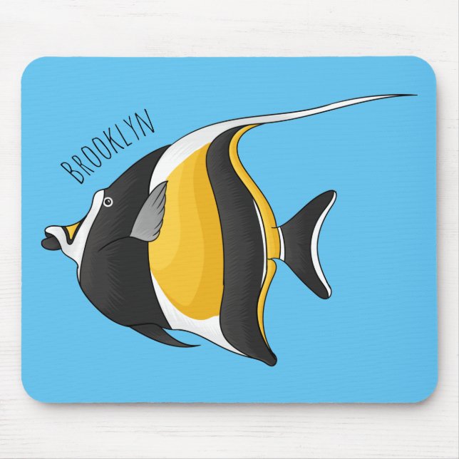 Moorish idol fish cartoon illustration mouse pad (Front)