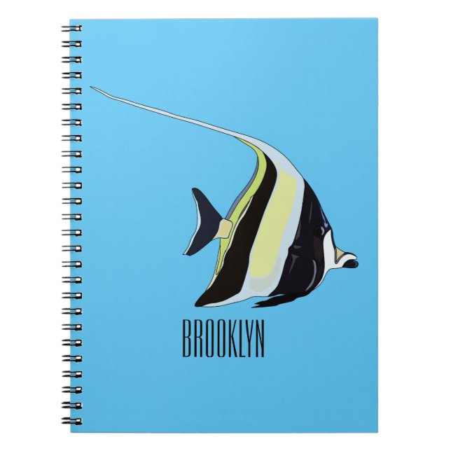 Moorish idol fish cartoon illustration notebook (Front)