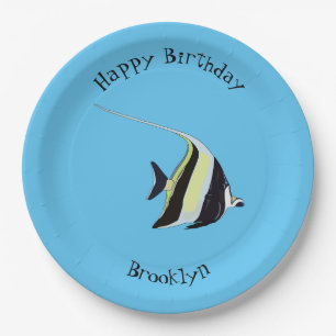 Moorish idol fish cartoon illustration paper plate