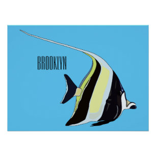 Moorish idol fish cartoon illustration poster