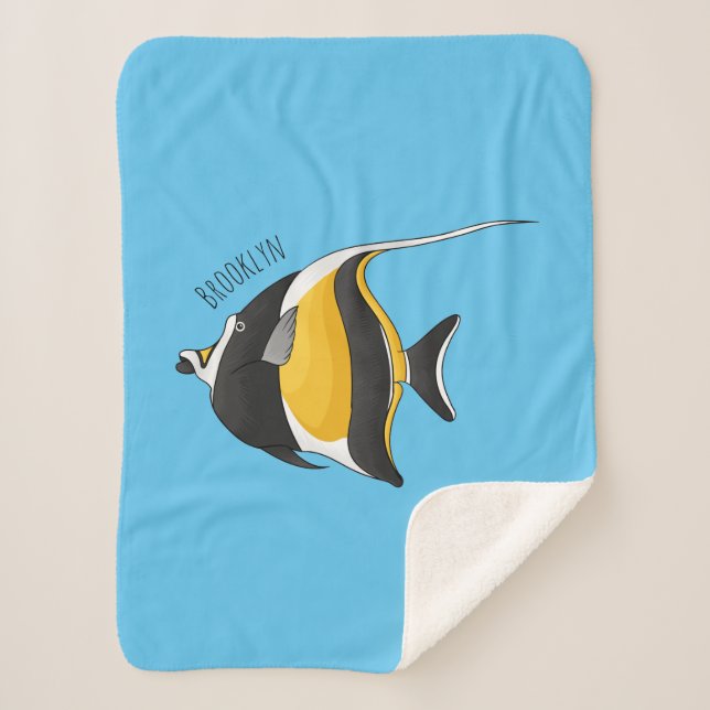 Moorish idol fish cartoon illustration sherpa blanket (Front)