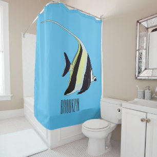 Moorish idol fish cartoon illustration shower curtain