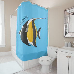 Moorish idol fish cartoon illustration shower curtain
