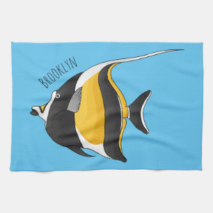 Moorish idol fish cartoon illustration  tea towel