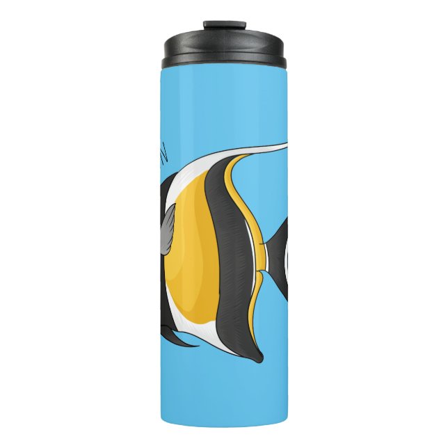 Moorish idol fish cartoon illustration  thermal tumbler (Front)