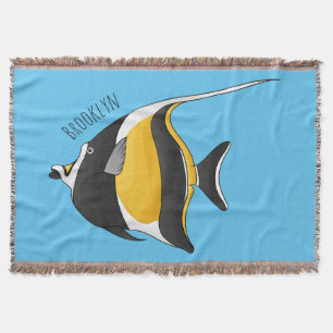 Moorish idol fish cartoon illustration  throw blanket