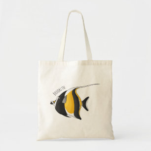 Moorish idol fish cartoon illustration  tote bag