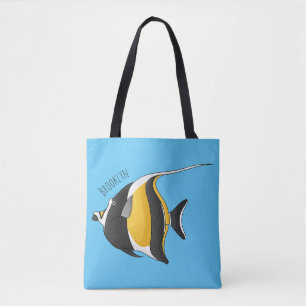 Moorish idol fish cartoon illustration tote bag