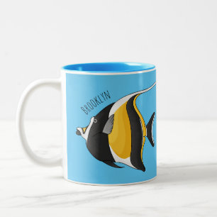 Moorish idol fish cartoon illustration  Two-Tone coffee mug