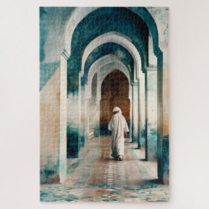 Moorish Marrakesh Blue Cream Jigsaw Puzzle