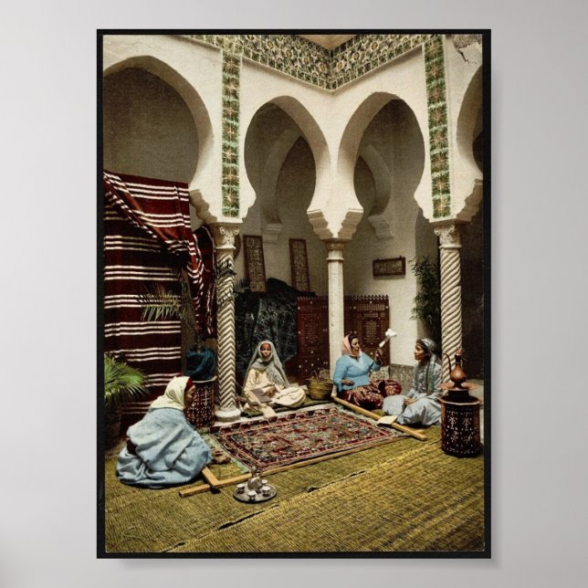Moorish women making Arab carpets, Algiers, Algeri Poster (Front)