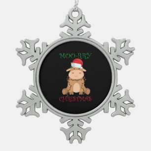 Moorry Christmas Cow Santa Christmas Puns Animals Snowflake Pewter Christmas Ornament