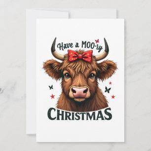 Moory Christmas Cute Cow Wearing Santa  Invitation