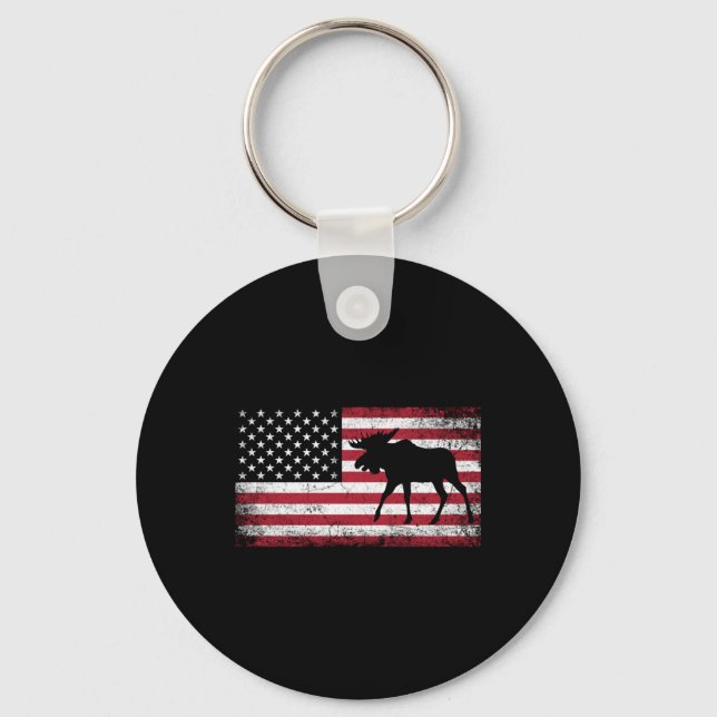 Moose 4th Of July American Flag America Patriotic  Key Ring (Front)