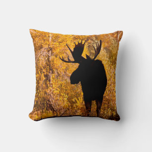 Moose (Alces Alces) Bull In Golden Willows 2 Cushion