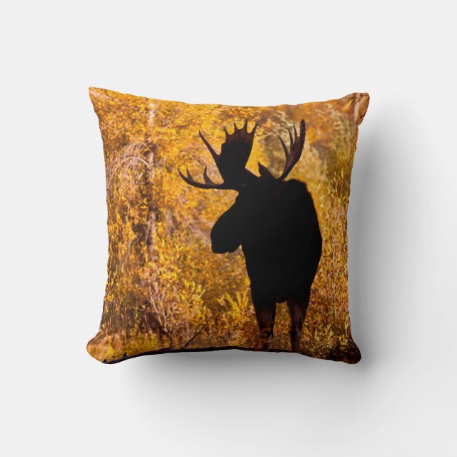 Moose (Alces Alces) Bull In Golden Willows 2 Cushion (Front)