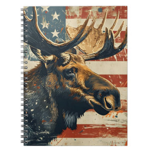 Moose American Flag Vintage Notebook